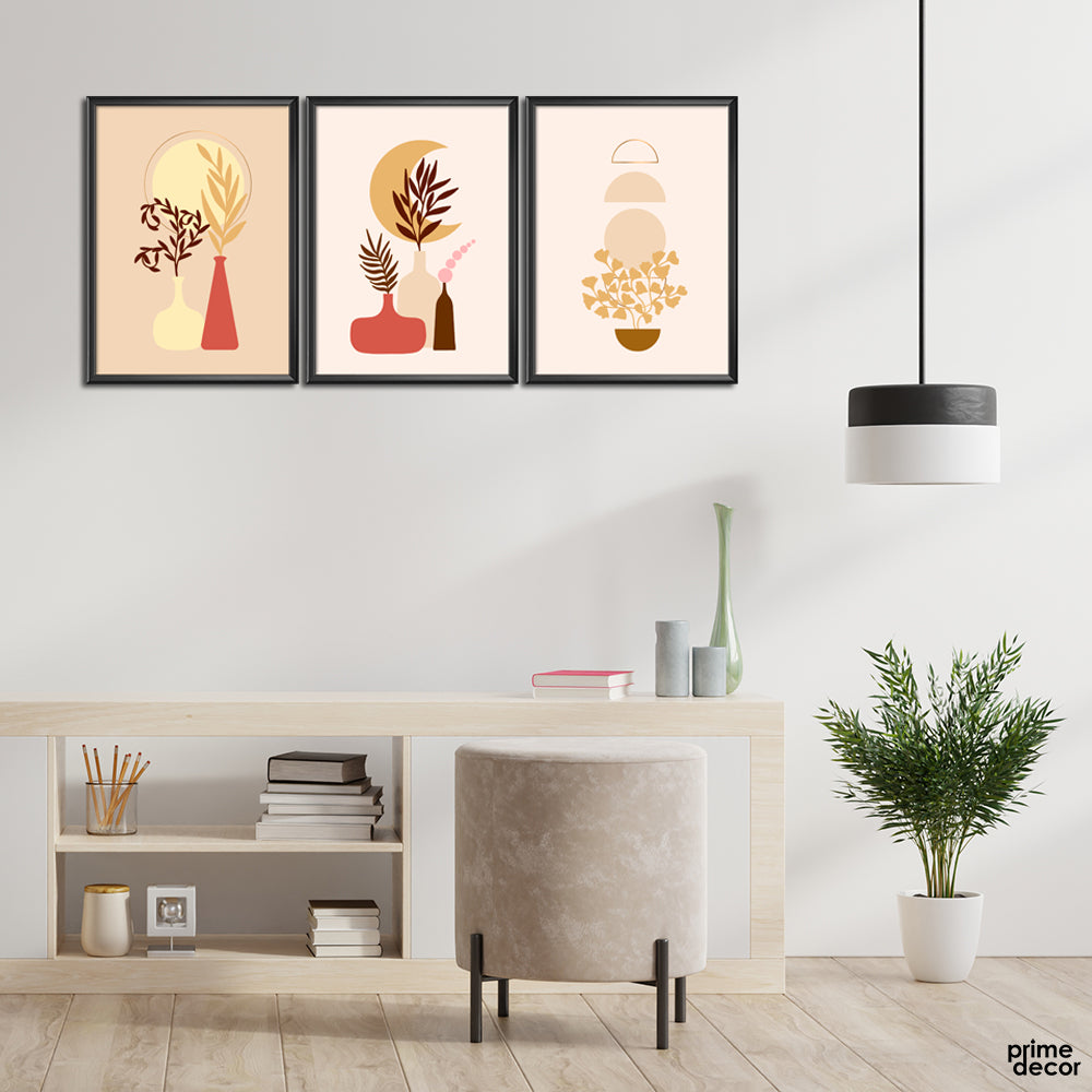 Boho Flower Pots (3 Panel) Floral Wall Art - Prime Décor