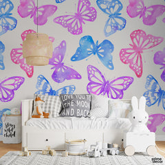 Watercolor Butterfly Pattern | Kids Room Wallpaper Mural - Prime Décor