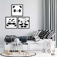 Two Cute Pandas (3 Panel) | Kids Room Wall Art - Prime Décor