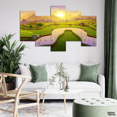 Rice Field Vector (5 Panel) Landscape Wall Art - Prime Décor