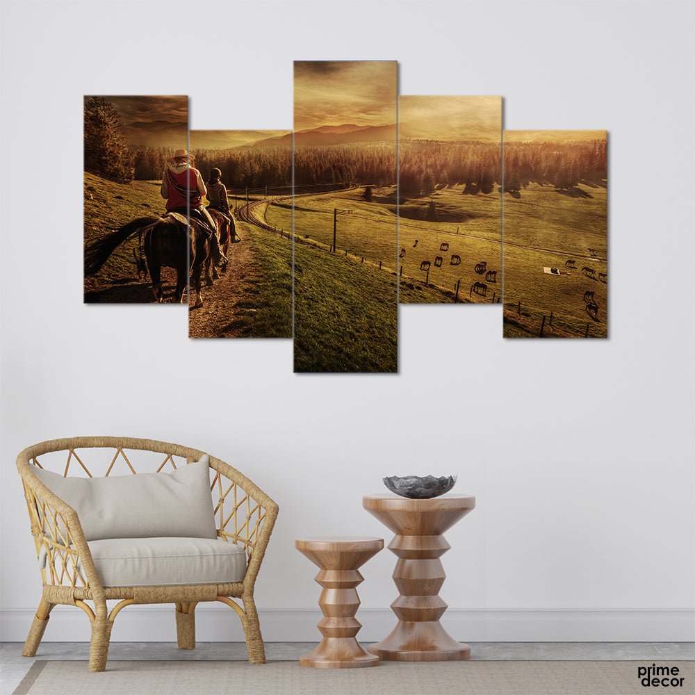Riders In The Grasslands (5 Panel) Nordic Wall Art - Prime Décor