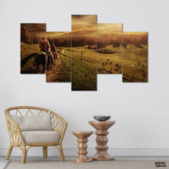 Riders In The Grasslands (5 Panel) Nordic Wall Art - Prime Décor