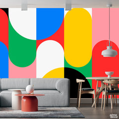 Colorful Curved Geometric Shapes | Abstract Wallpaper Mural - Prime Décor