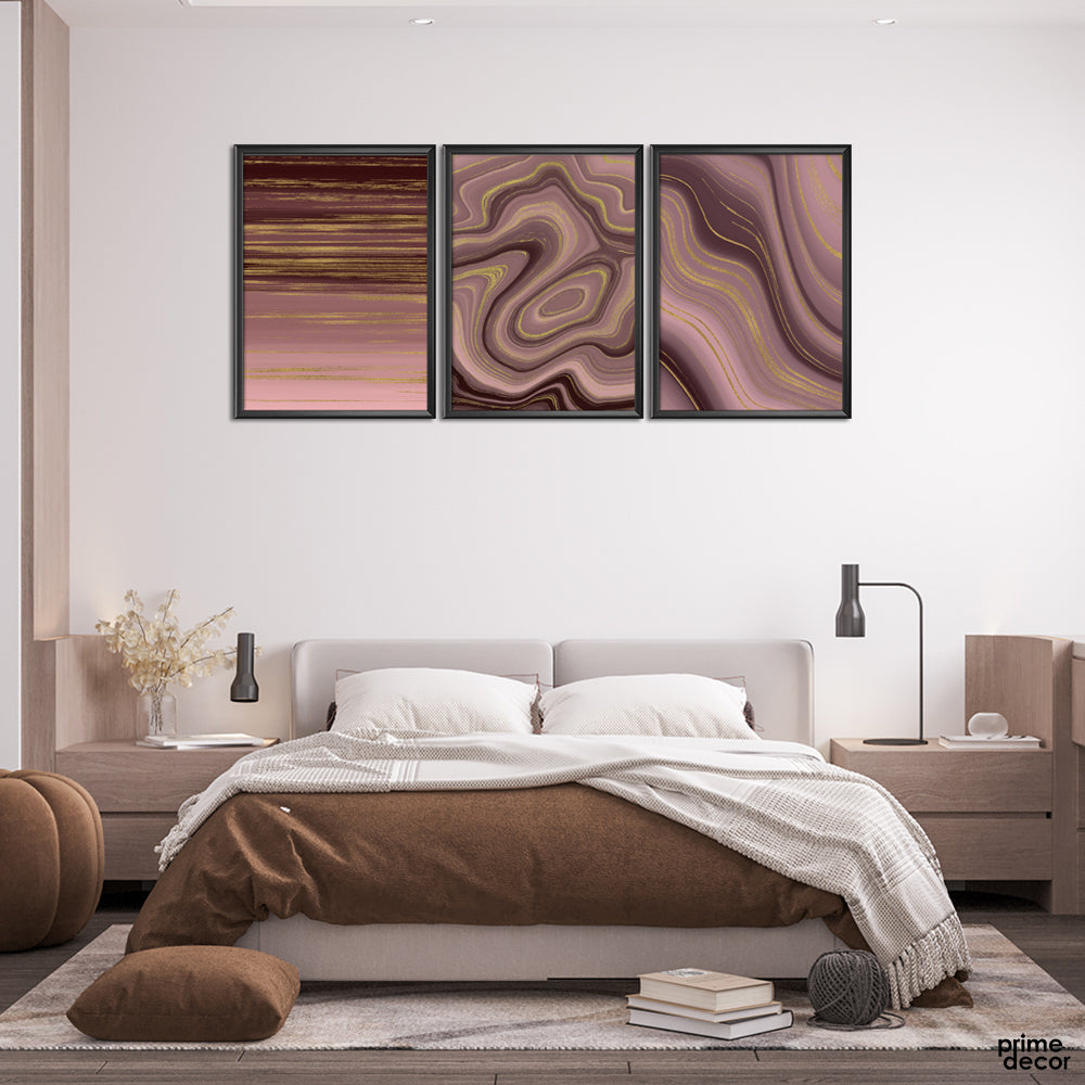 Copper Rose Swirls (3 Panel) Nordic Wall Art On Sale - Prime Décor