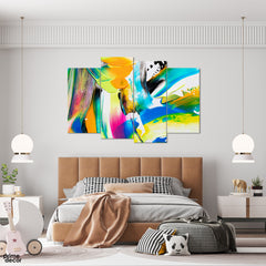 Colorful Purple Yellow Strokes (4 Panel) Abstract Wall Art - Prime Décor