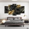 Black & Gold Tropical Leaves (5 Panel) Floral Wall Art