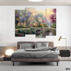 The Golden Lighted House (4 Panel) Oil Paint Wall Art - Prime Décor