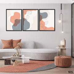 Linear Petals on Pink Blobs (3 Panel) Abstract Wall Art - Prime Décor