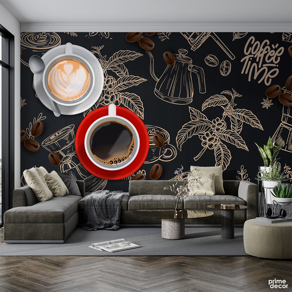 Coffee Time Chalk Blackboard Cafe Design | Restaurant Wallpaper Mural - Prime Décor
