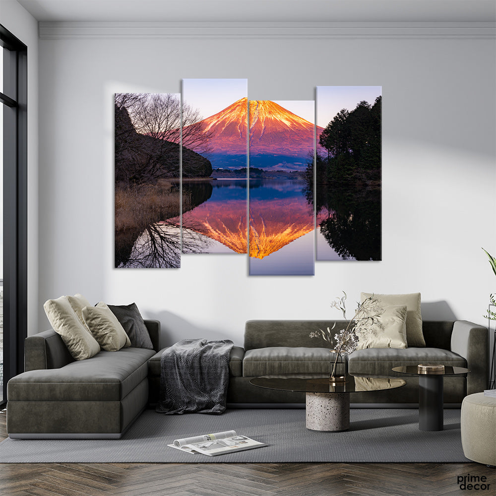 Fuji Over Lake (4 Panel) Nature Wall Art - Prime Décor
