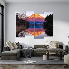 Fuji Over Lake (4 Panel) Nature Wall Art - Prime Décor