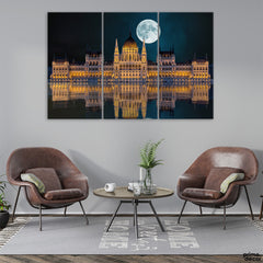 City Night Reflection Moon (3 Panel) | Nature Wall Art - Prime Décor