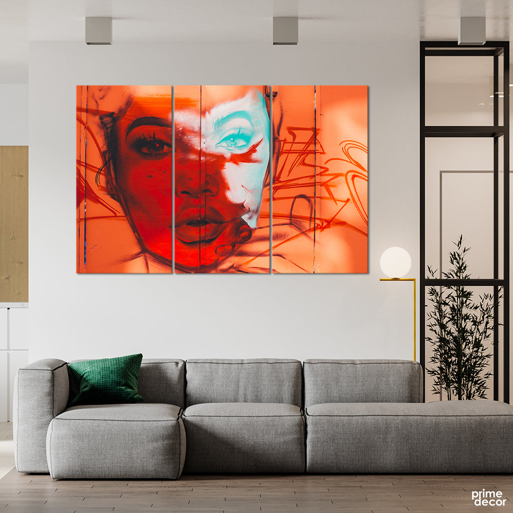 Red Face Wall Graffiti (3 Panel) Graffiti Wall Art - Prime Décor
