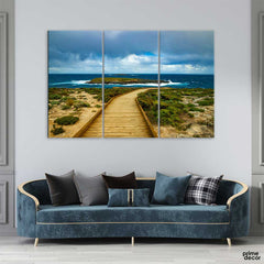 Brown Wooden Pathway Under Cloudy Sky (3 Panel) Nature Wall Art - Prime Décor
