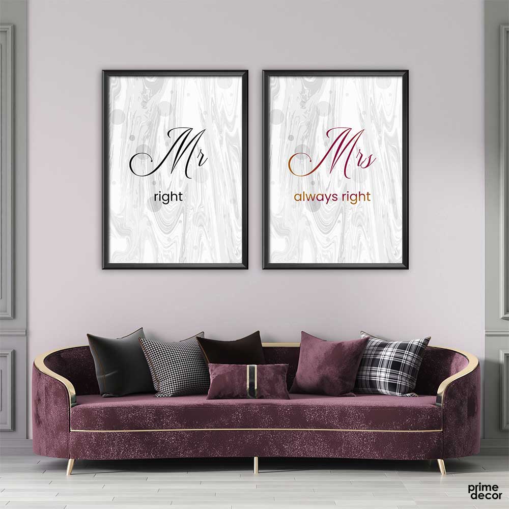 Mr & Mrs Right (2 Panel) Couple Wall Art - Prime Décor