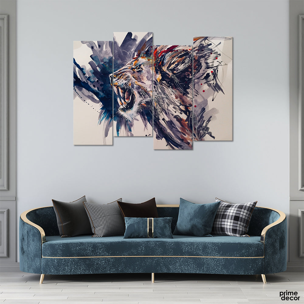 Colorful Splash Lion (4 Panel) Landscape Wall Art - Prime Décor