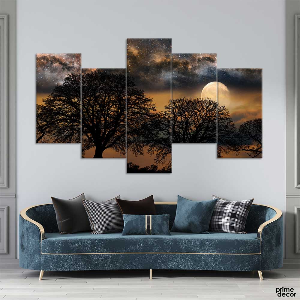 Moonlight & Starry Nights (5 Panel) | Nature Wall Art - Prime Décor