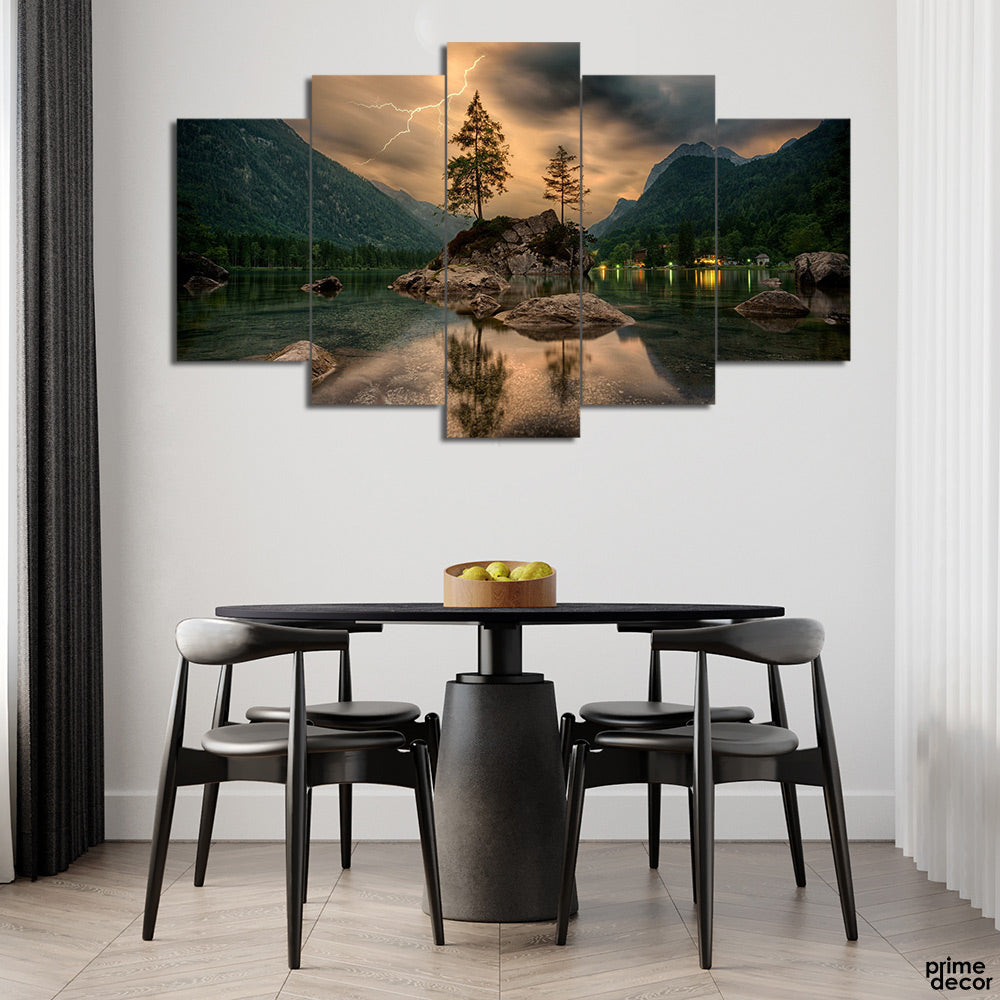 Nature Greenery with Thunder Lightning (5 Panel) | Nature Wall Art - Prime Décor
