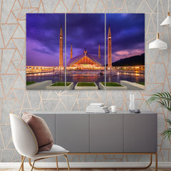 Faisal Mosque Islamabad Night View (3 Panel) Architecture Wall Art - Prime Décor