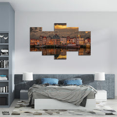Sunset Over London Street (5 Panel) Landscape Wall Art - Prime Décor