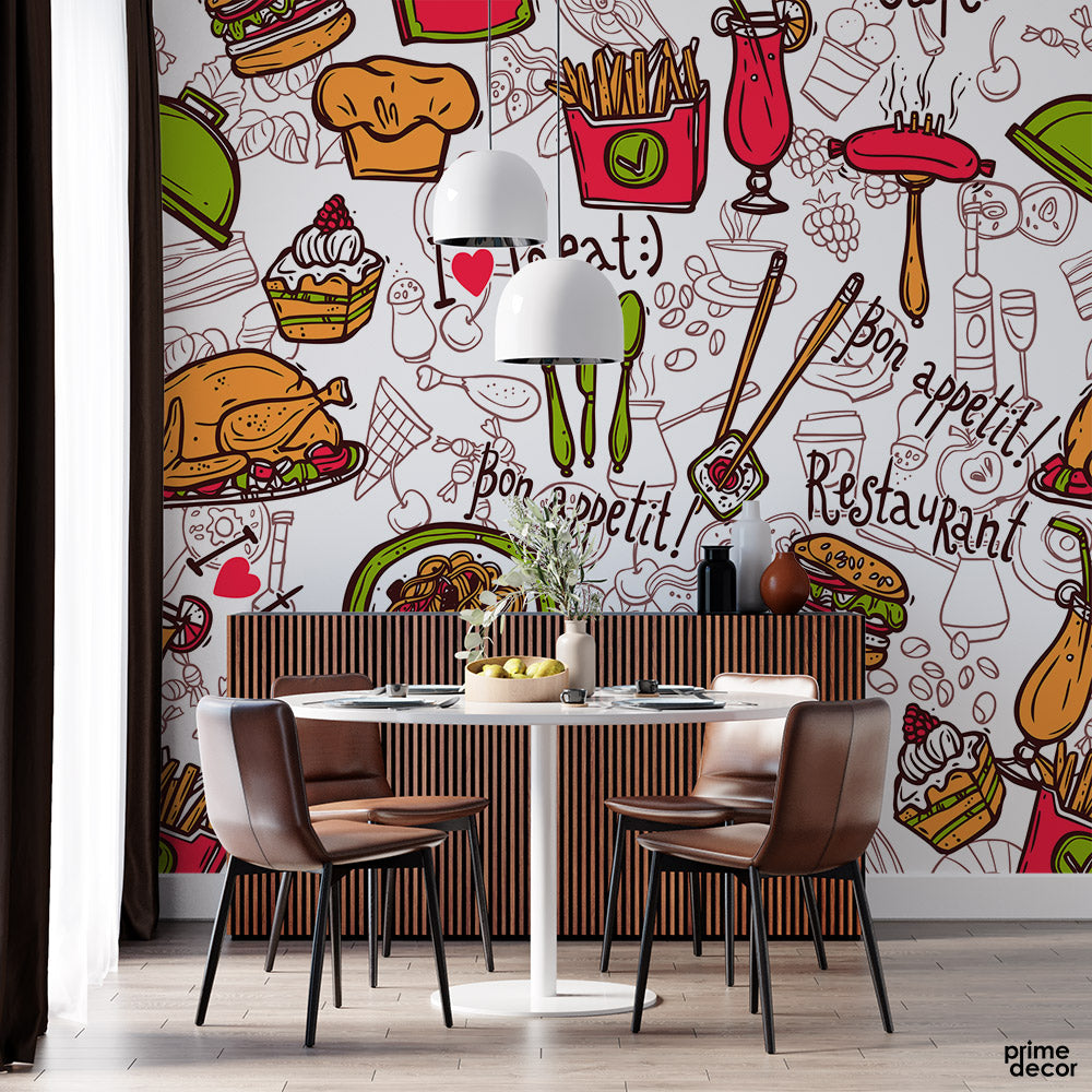 Restaurant Seamless Pattern | Food Wallpaper Mural - Prime Décor