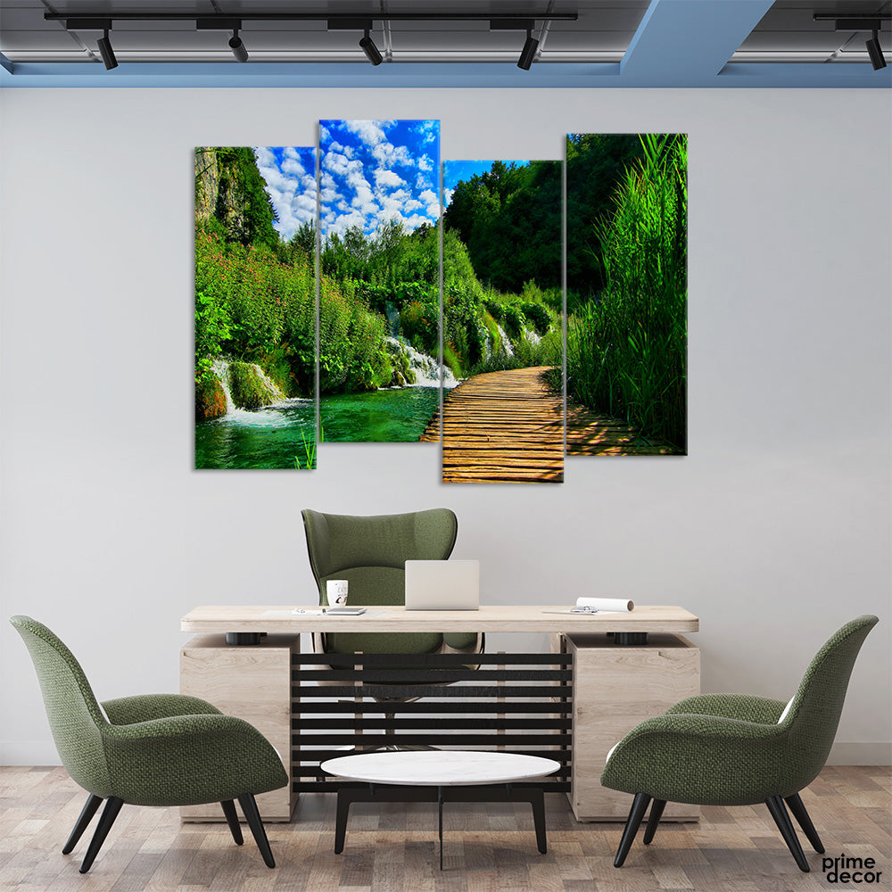 National Park Lakes Waterfall (4 Panel) Nature Wall Art - Prime Décor