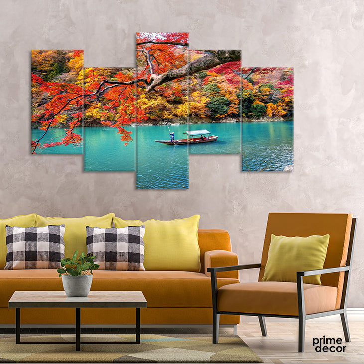 boatman punting boat river (5 panel) Nature Wall Art - Prime Décor