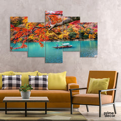 boatman punting boat river (5 panel) Nature Wall Art - Prime Décor