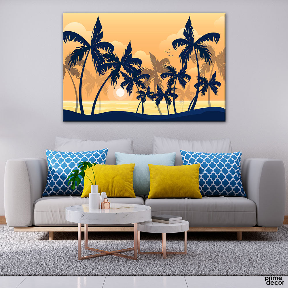 Sunset Beach Palm Trees (Single Panel) Nature Wall Art - Prime Décor