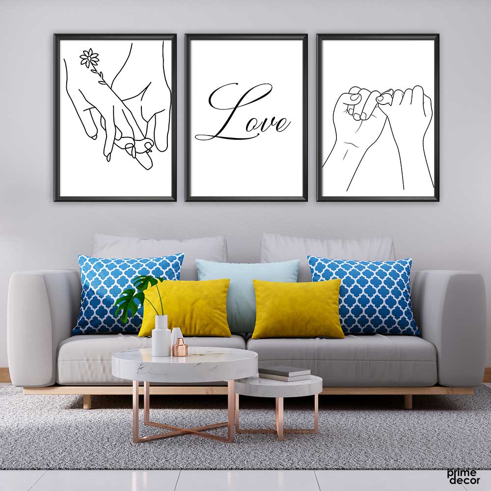 Kiddale Love & Hand (3 Panel) Couple Wall Art - Prime Décor