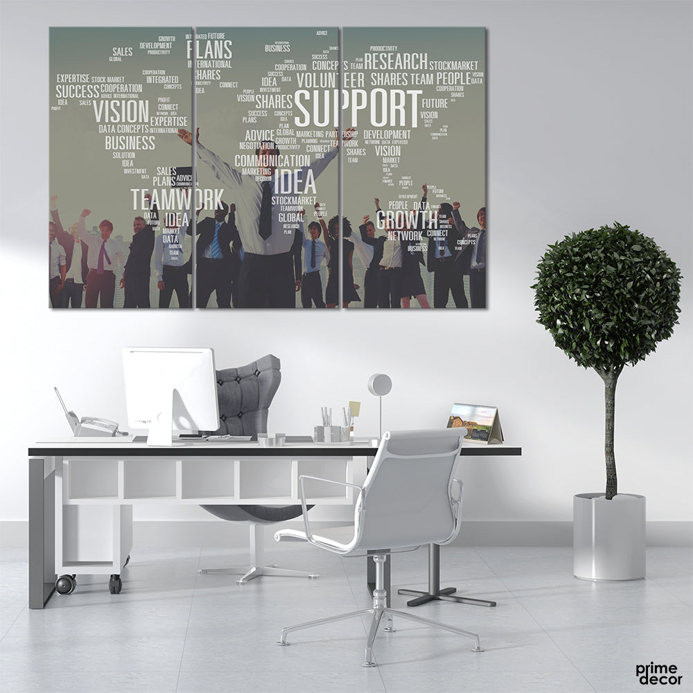 Motivational Words World Map (3 Panel) Office Wall Art On Sale - Prime Décor