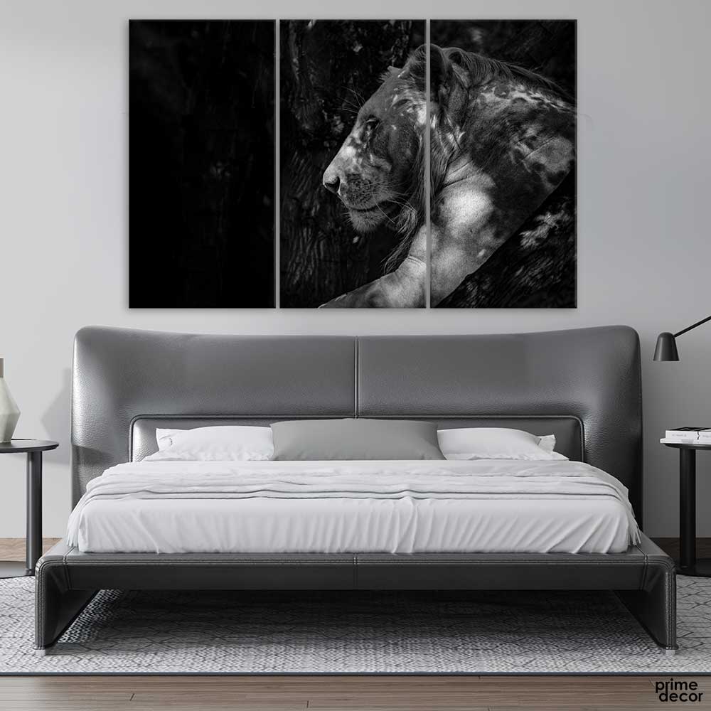 Attitude Lion B & W (3 Panel) Animal Wall Art - Prime Décor