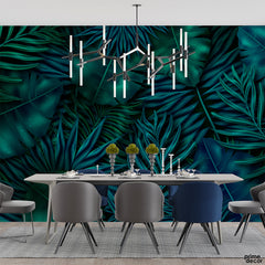 Tropical Blue & Green Hue Leaves | Floral Wallpaper Mural - Prime Décor
