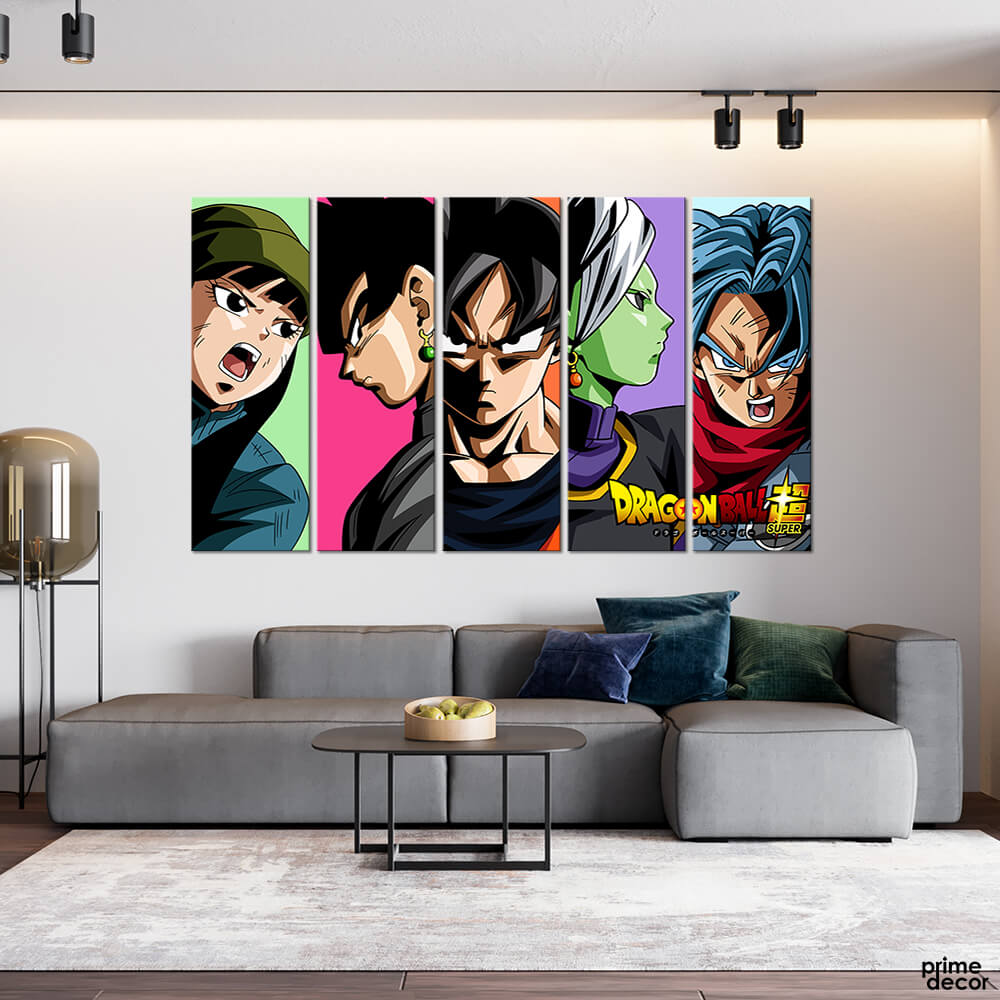 Dragon Ball Z Super Goku (5 Panel) Anime Wall Art - Prime Décor