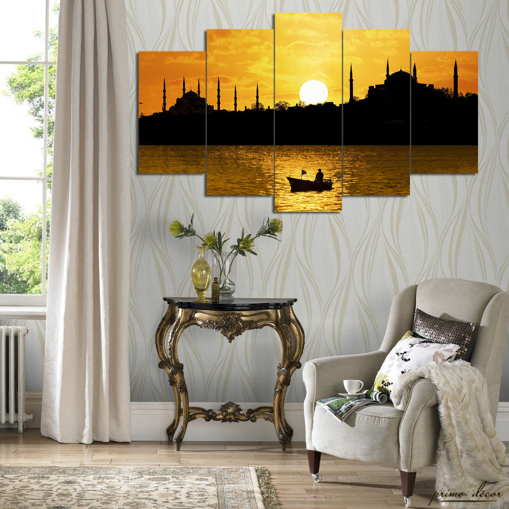 Blue Mosque Sunset (5 Panel) Architecture Wall Art - Prime Décor
