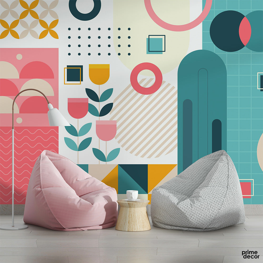 Pastel Color Geometric Shapes | Abstract Wallpaper Mural - Prime Décor