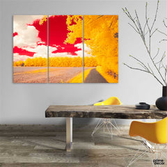 Yellow Trees Under White Clouds (3 Panel) Nature Wall Art - Prime Décor