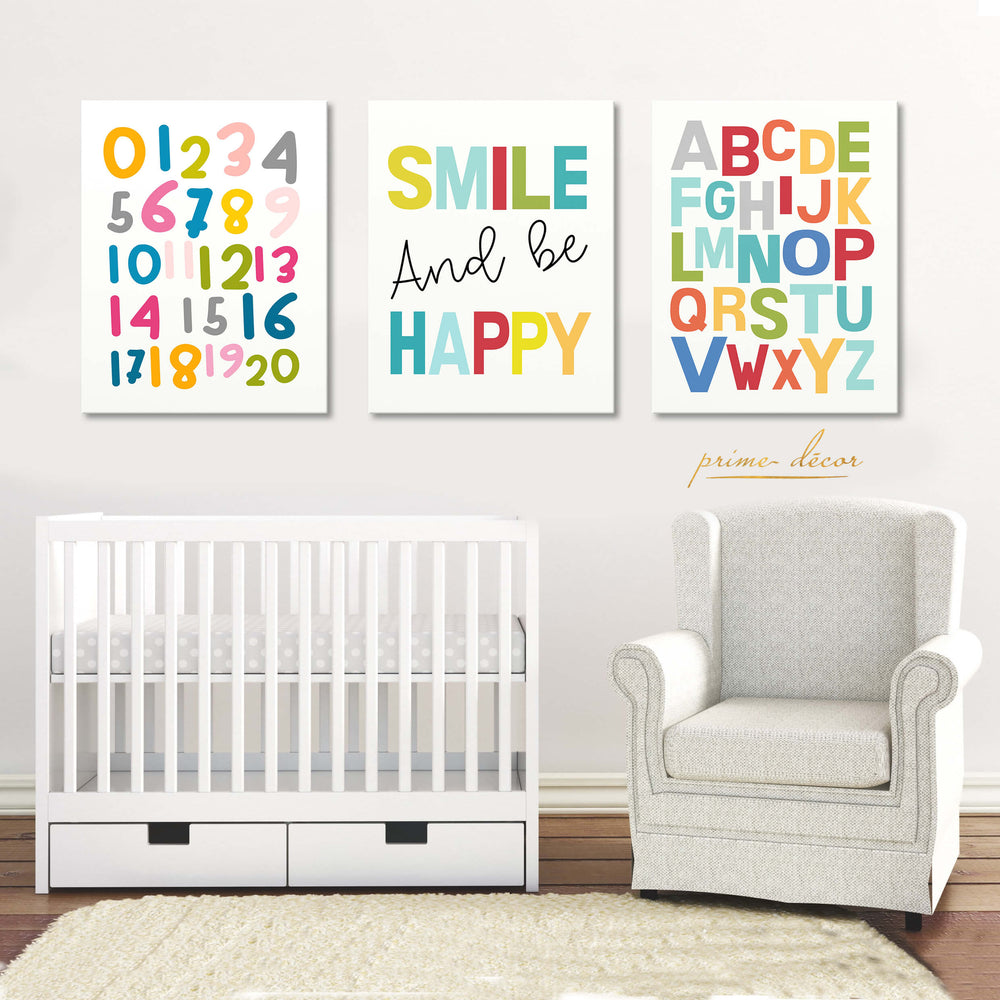 Alphabet & Numbers (Set of 3) Nursery Poster Art - Prime Décor