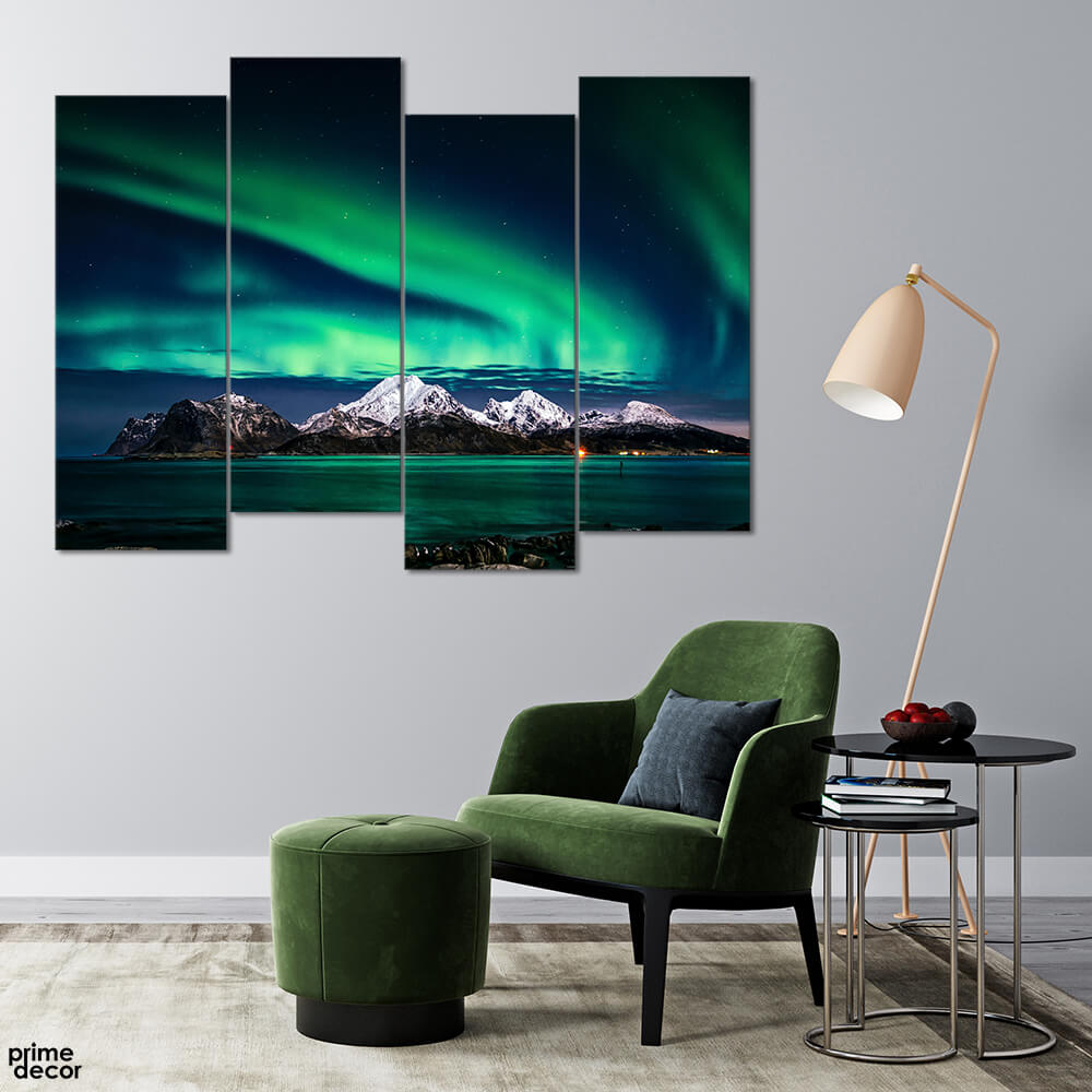 Arora Lights Over the Glacier (4 Panel) Landscape Wall Art - Prime Décor