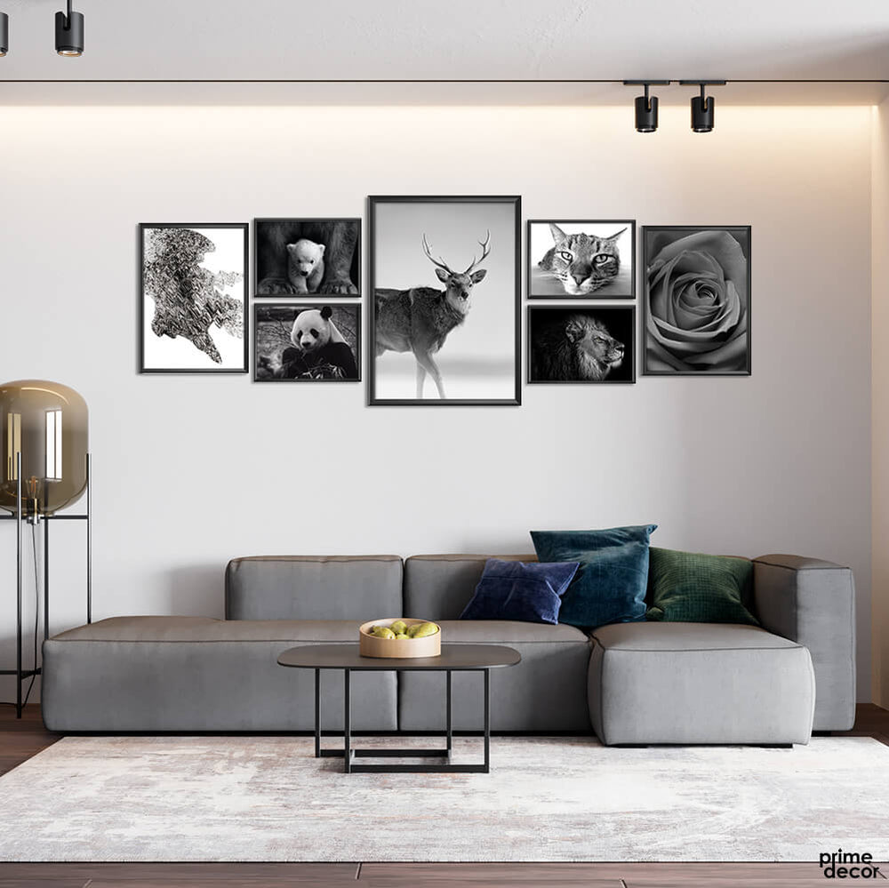 Attractive Animals in B&W Collection (7 Panel) Animal Wall Art - Prime Décor