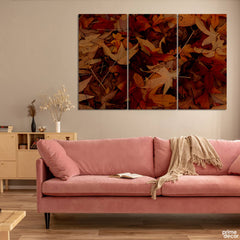 Autumn Rustic Leaves on Ground (3 Panel) Floral Wall Art - Prime Décor