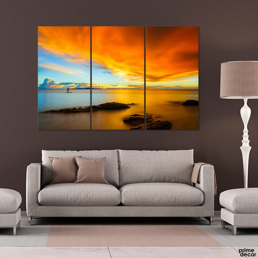 Beach Sunset Pattaya Tropical Island (3 Panel) Landscape Wall Art - Prime Décor