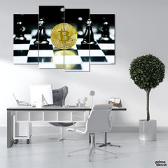 Bitcoin on Chess Board (4 Panel) Game Wall Art - Prime Décor