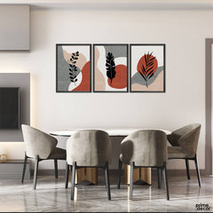 Black Leaves over Abstract Background (3 Panel) Floral Wall Art - Prime Décor