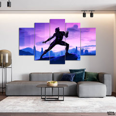 Black Panther Neon Theme (5 Panel) Movie Wall Art - Prime Décor