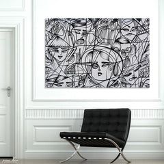 Black & Grey Abstract Doodling (Single Panel) Abstract Wall Art - Prime Décor