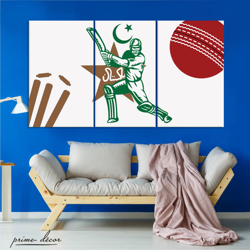 “Bleed Green” Team Pakistan (3 Panel) Cricket Wall Art - Prime Décor