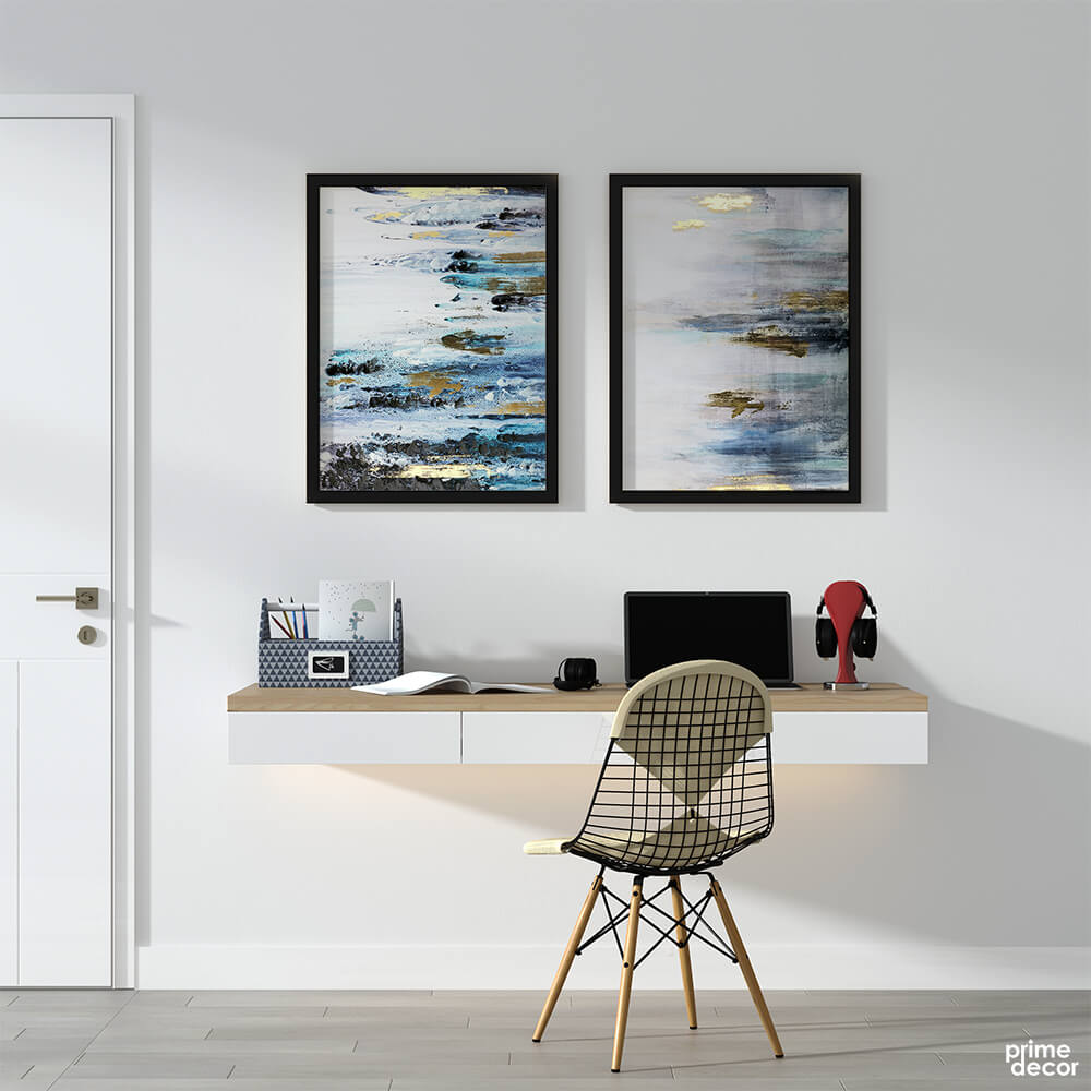 Blue Abstract Foil Strokes (2 Panel) Abstract Wall Art - Prime Décor