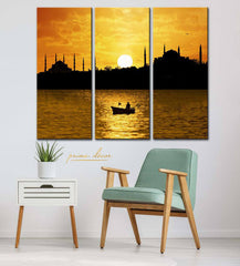 Blue Mosque Sunset (3 Panel) Architecture Wall Art - Prime Décor