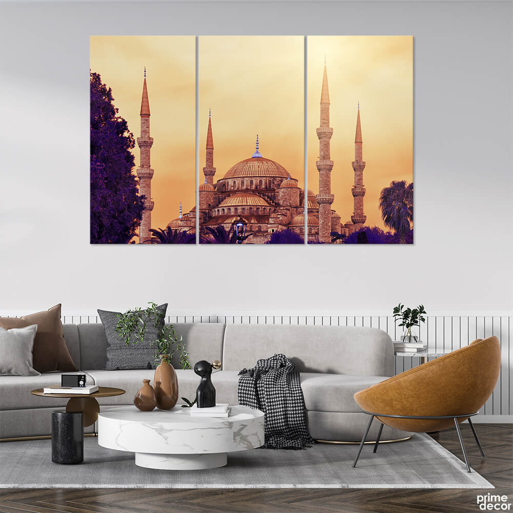 Blue Mosque in the Evening (3 Panel) Architecture Wall Art - Prime Décor